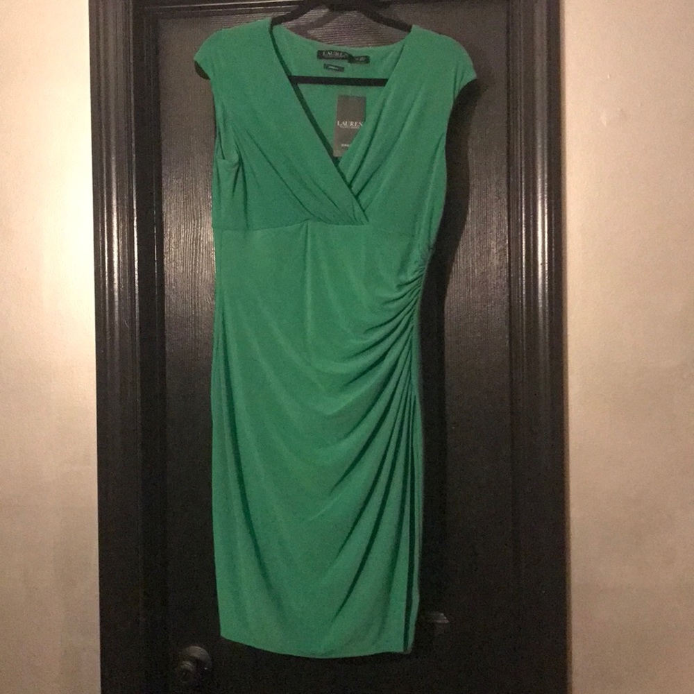 Ralph Lauren Emerald Cap Sleeve Jersey Wrap Dress